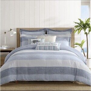 3 Piece QUEEN/FULL Sand Stripes Blue Comforter Set - Levtex Home